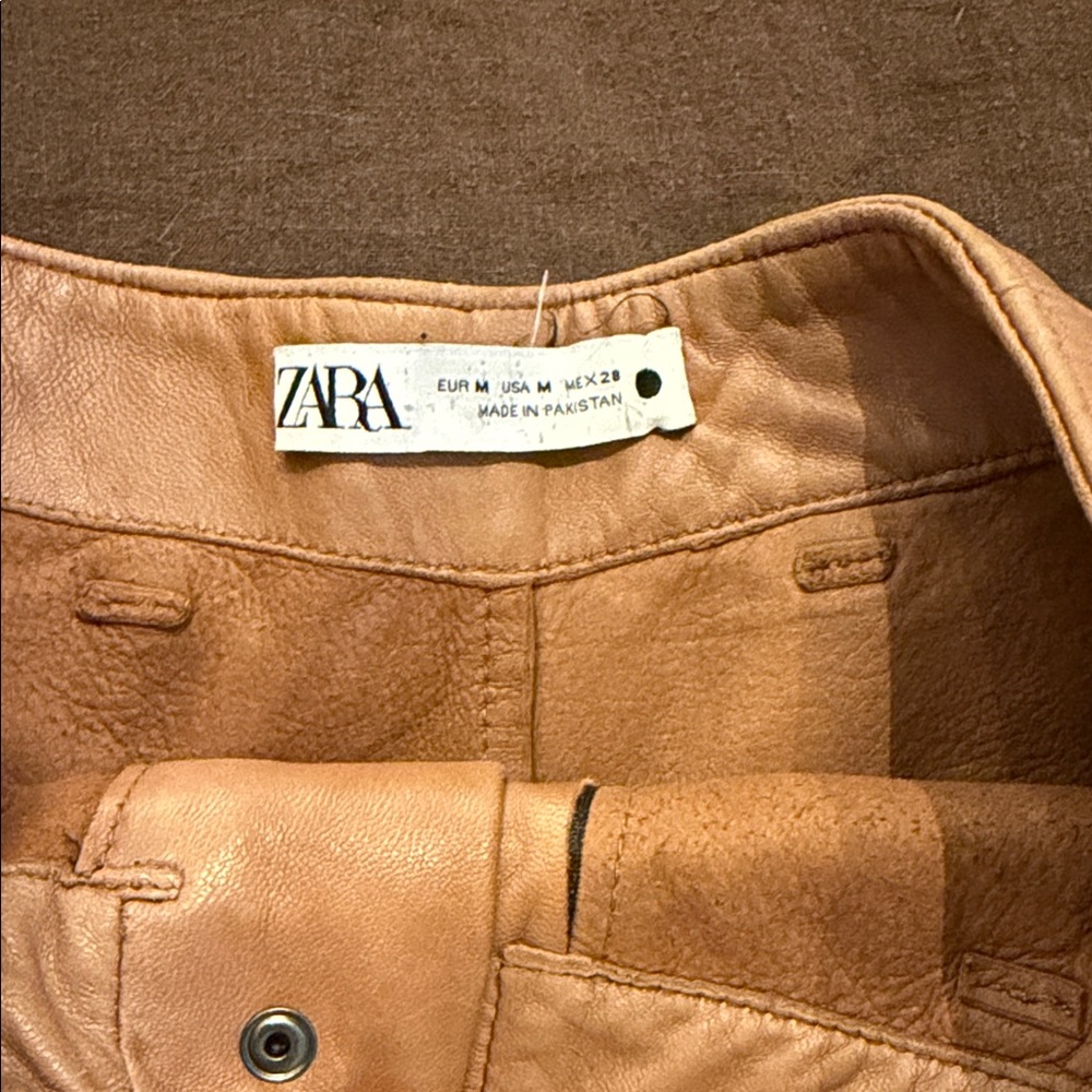 Zara Camel Leather Trousers - Picture 2 of 3